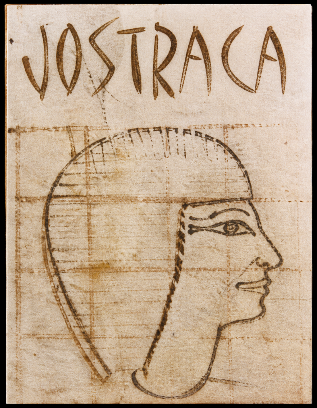The original Jostraca ostracon: a drawn profile under the handwritten project name